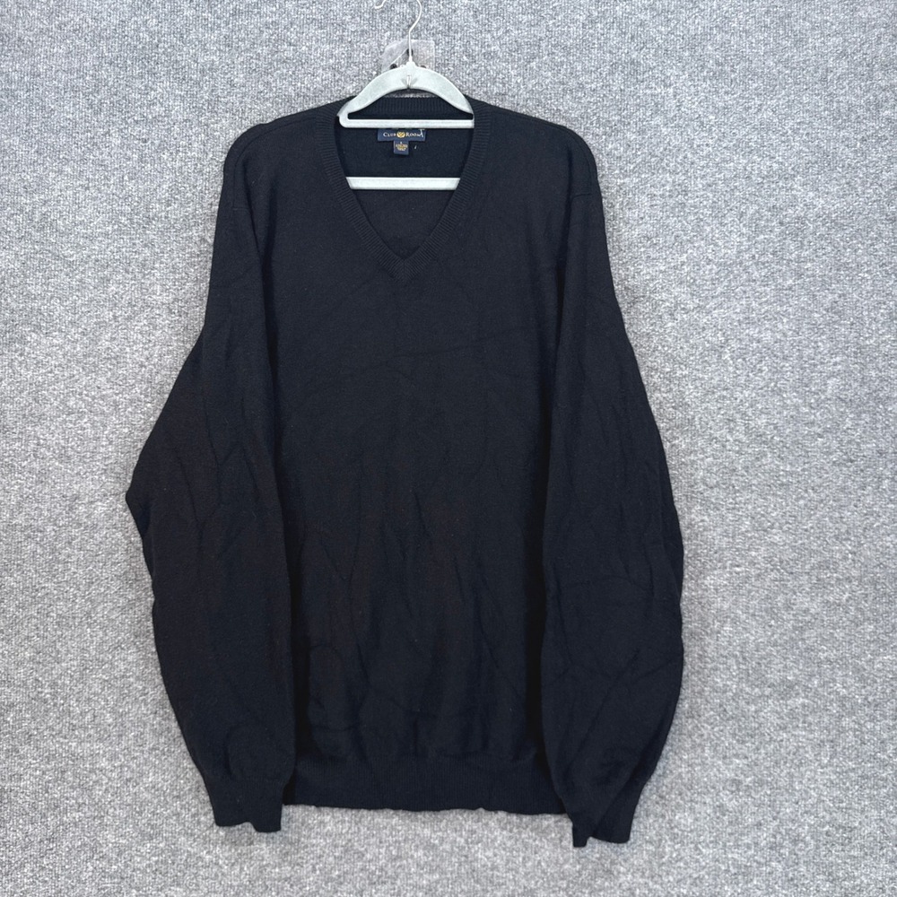 Club Room Sweater Mens Large Black 100% Cashmere Vneck Pullover Knit Classic